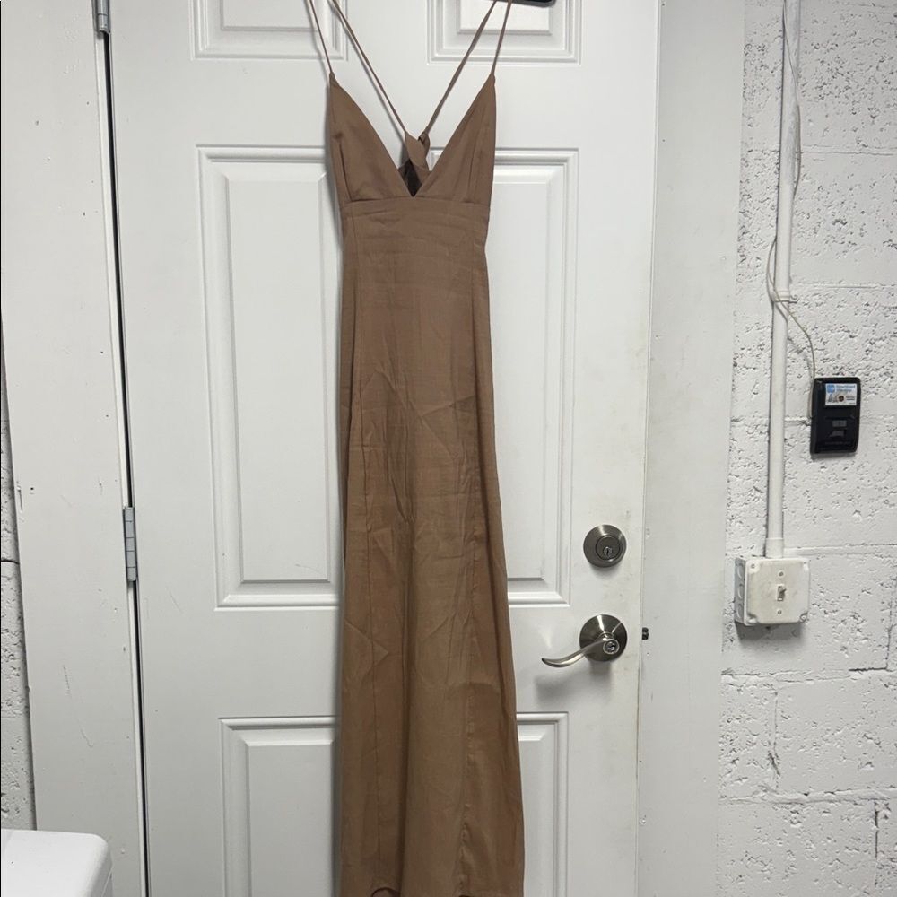Zara Tan Backless Spaghetti Strap Dress Maxi BRAND NEW Back Zipper Size Small